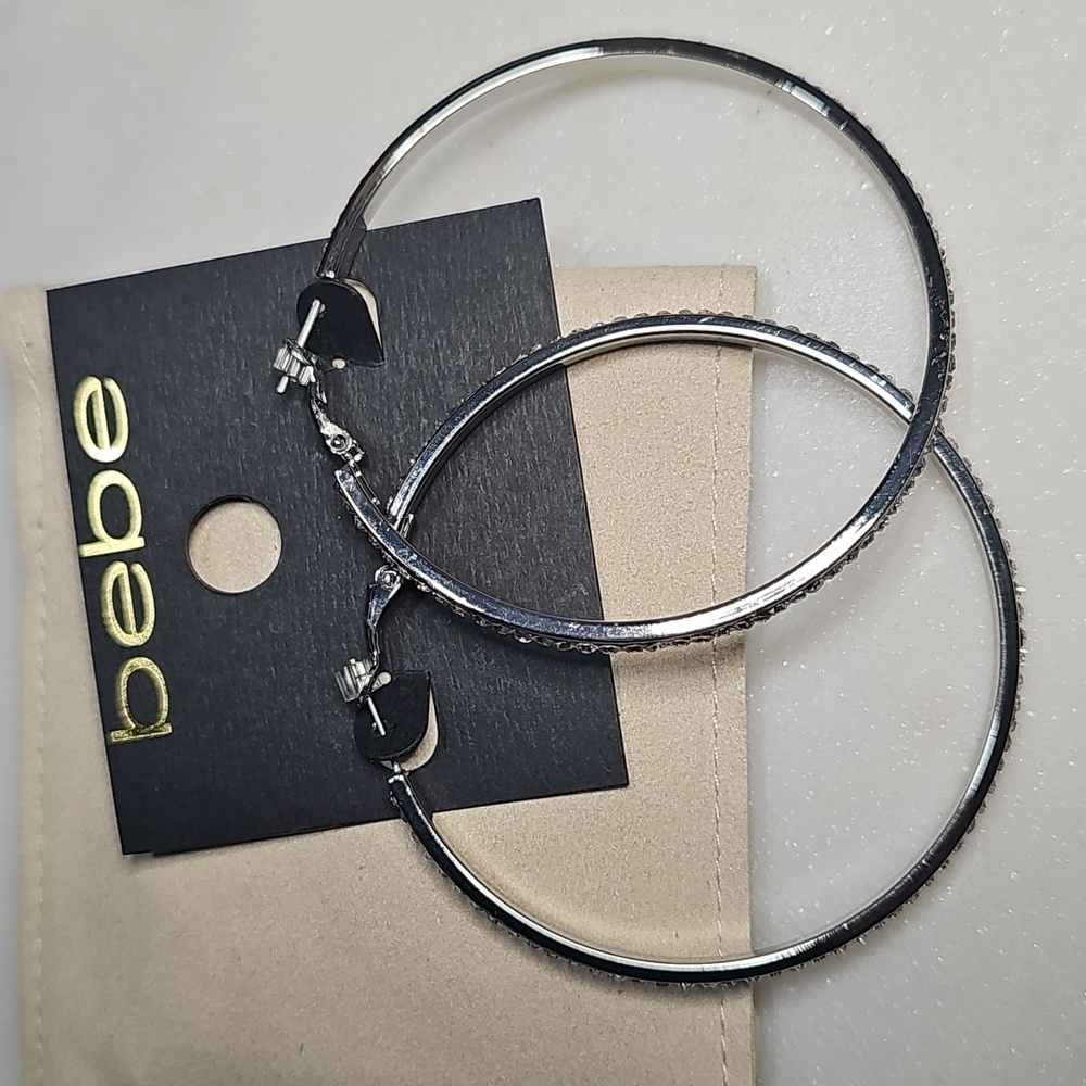 Bebe Shimmering Silver Hoop Earrings